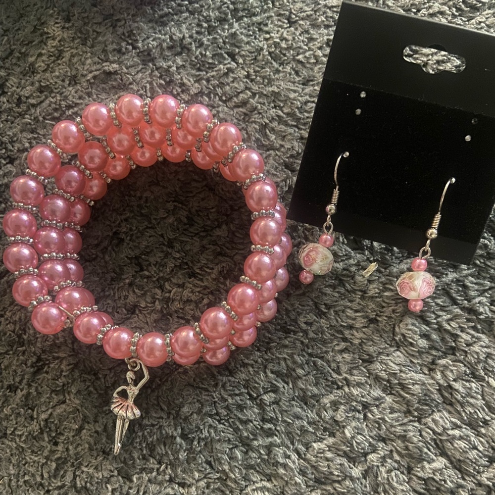 Handcrafted Ballerina charm bracelet and earrings set